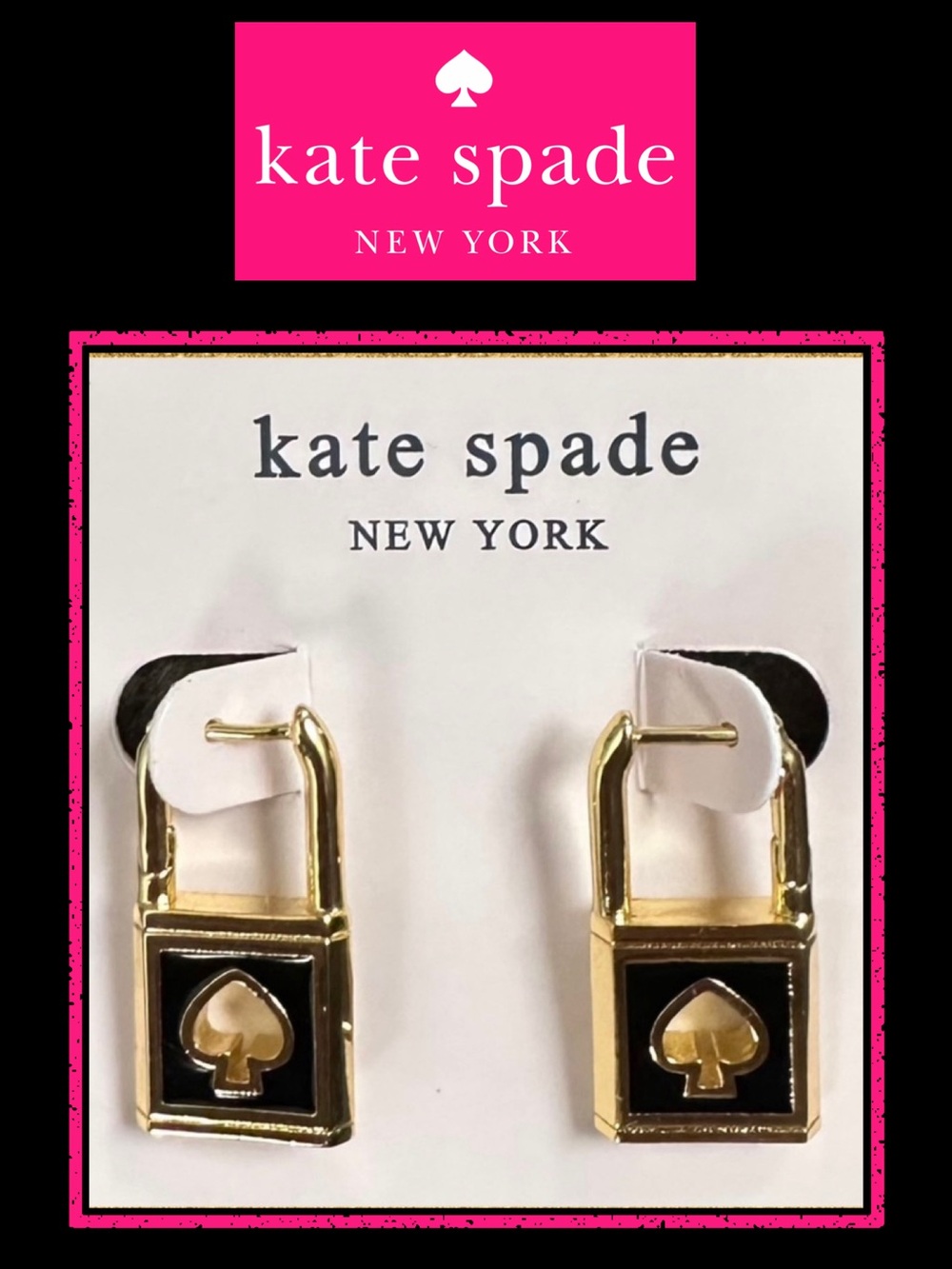 NEW KATE SPADE NEW YORK LOCK & SPADE ENAMEL HUGGIES IN GOLD